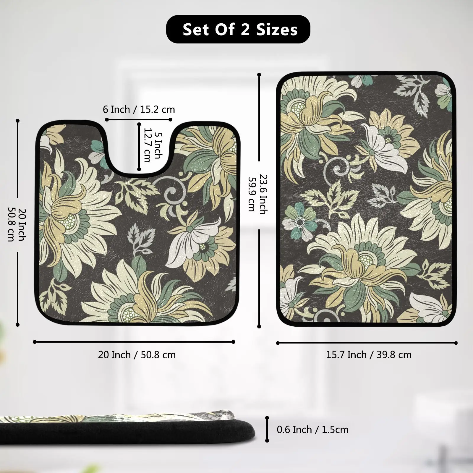 Sunflower printBathroom matsNon-Slip Bath Mat and Toilet Mat Bathroom Rug Set Soft Bath Mat with Washable Bath MatsBath set of 2