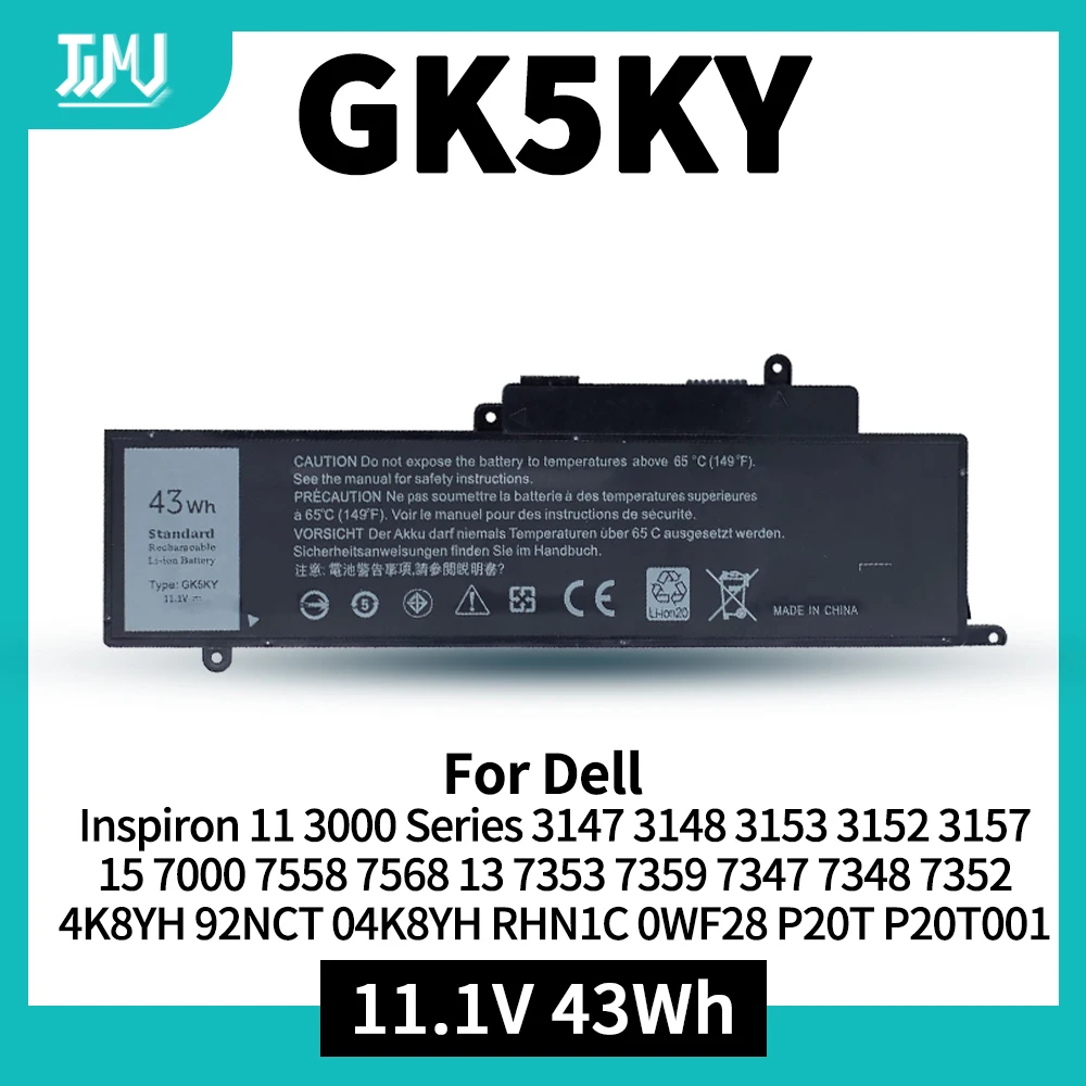 

Аккумулятор ноутбука 43Wh GK5KY для Dell Inspiron 11 3000 Series 3147 3148 3153 3157 3158 15 7000 7558 7568 13 7353 7359 7347 7352 4K8YH 92NCT 04K8YH RHN1C 0WF28 P20T P20T001 P55F P55F001