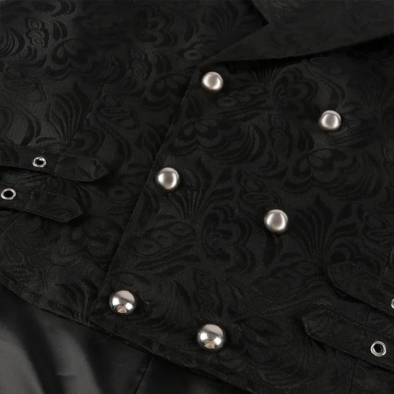Men Medieval Vest Steampunk Coat Victorian Prom Costume Pleated Waistcoat Retro Top Double-breasted Jacquard Cloth