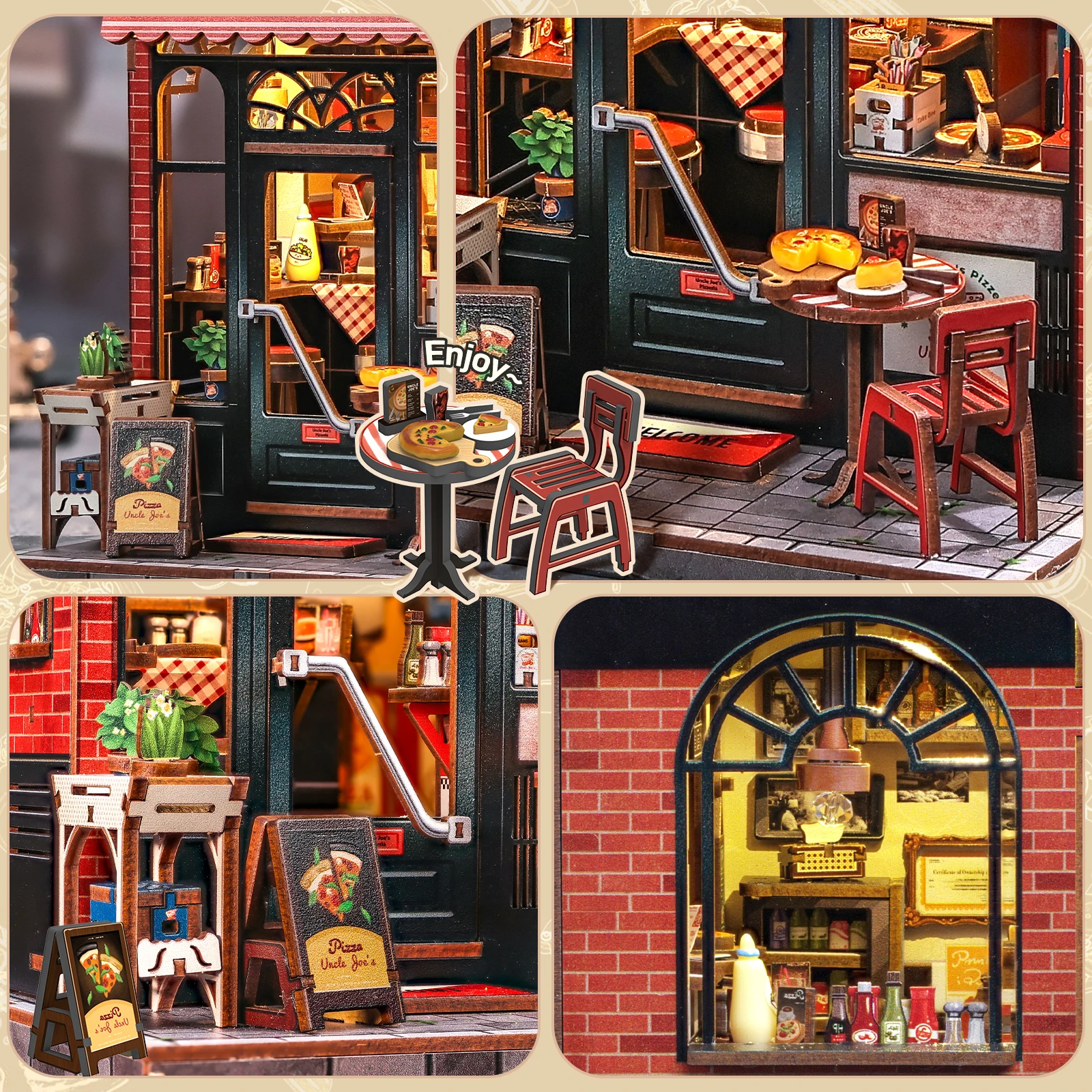 Original CUTEBEE Uncle Joe's Pizzeria Book Nook Kit DIY Miniature House Dollhouse Booknook Pizza Shop Tiny House Bookshelf Decor 3D Wooden Puzzle for Adults and Teens, DIY Craft Gifts