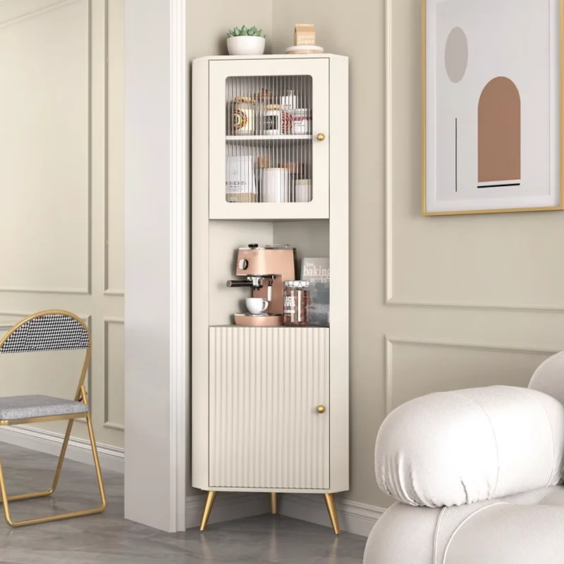 

Cream Wind Triangle Corner Cabinet Living Room Shelf Locker Modern Simple Corner Storage Cabinet Light Luxury Corner Cabinet