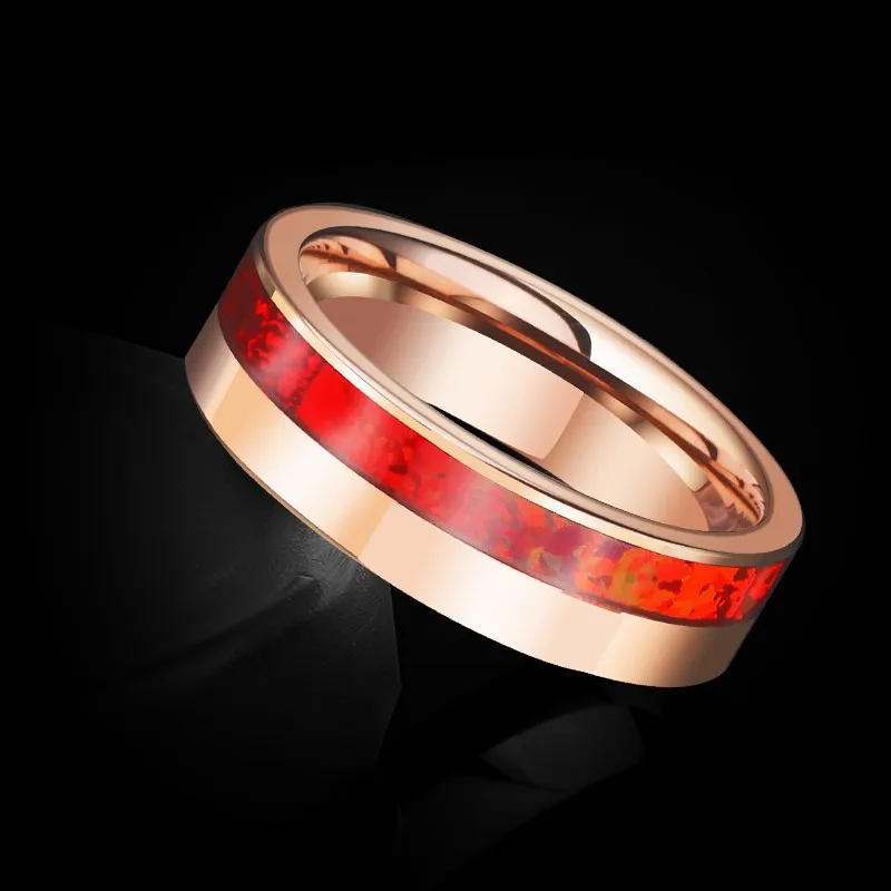 Loyal Moon Tungsten Rings For Men Women Inlay Red Opal Personalized Wedding Jewelry Customized Lettering