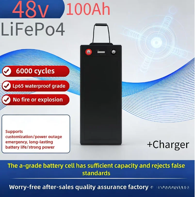 

Аккумулятор LiFePO4 глубокого разряда 48В 100Ач с BMS + зарядным устройством 10А, разработанный для хранения солнечной энергии, использования в гольф-карах и электросамокатах