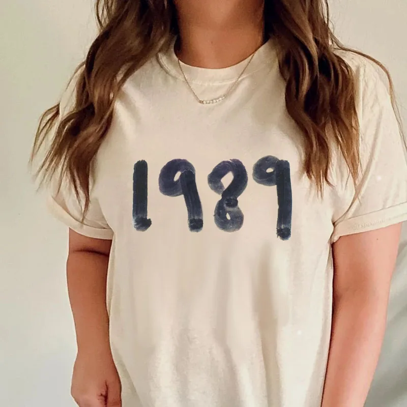 

Summer Women Fashion T Shirt 1989 Letter Print Vintage T-Shirt Oversized Short Sleeve Graphic Tshirts Cotton Female Tops Grunge
