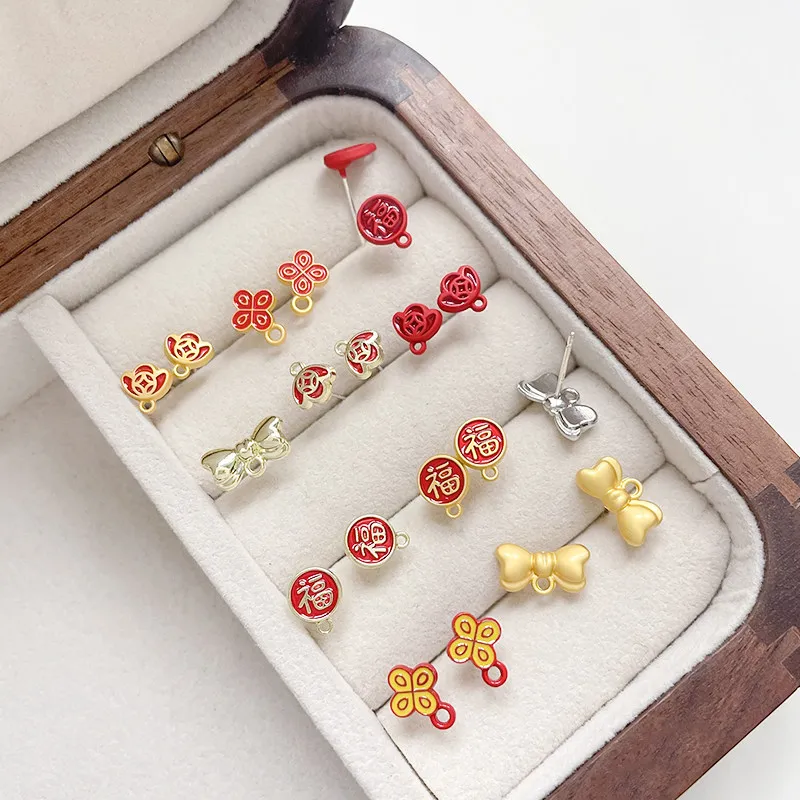 10pcs Lucky Festive Bow Ingot Alloy Ear Studs Pendant Small Diy Handmade Earrings Handmade ​Accessorie