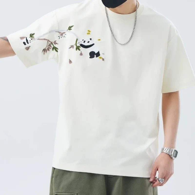 Y2K Hip Hop Street Fashion Korean Edition Oversize Unisex 2024 Summer Fashion New All Cotton Panda Pattern Short Sleeve T-shirt