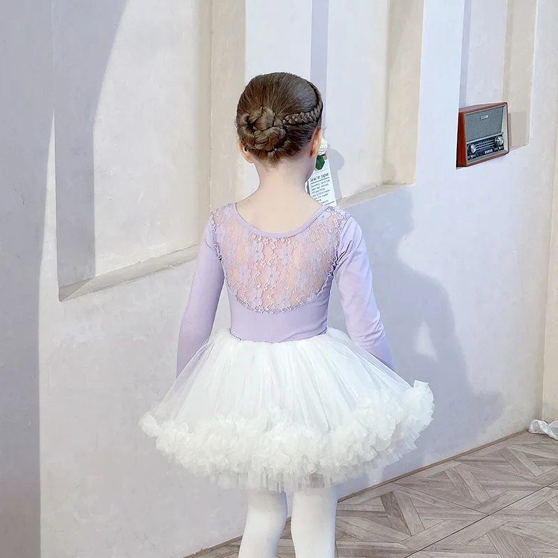 Crianças meninas ginástica collant bailarina dancewear traje de manga comprida rendas volta dança ballet roupas desempenho das crianças