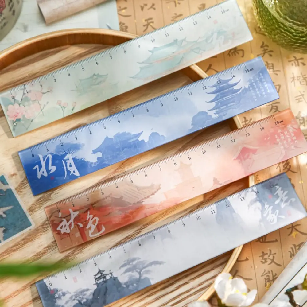 

Oriental Scenery Series 15cm Drafting Straight Ruler DIY Drawing Tools Bookmark Measuring Ruler Multifunctional Acrylic