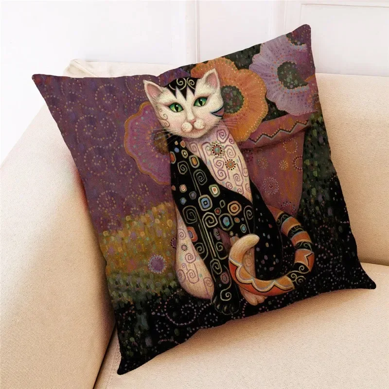 Nordic style peacock cat puppy oil painting print pillowcase 45x45 cm living room sofa cushion cover bedroom home decoration