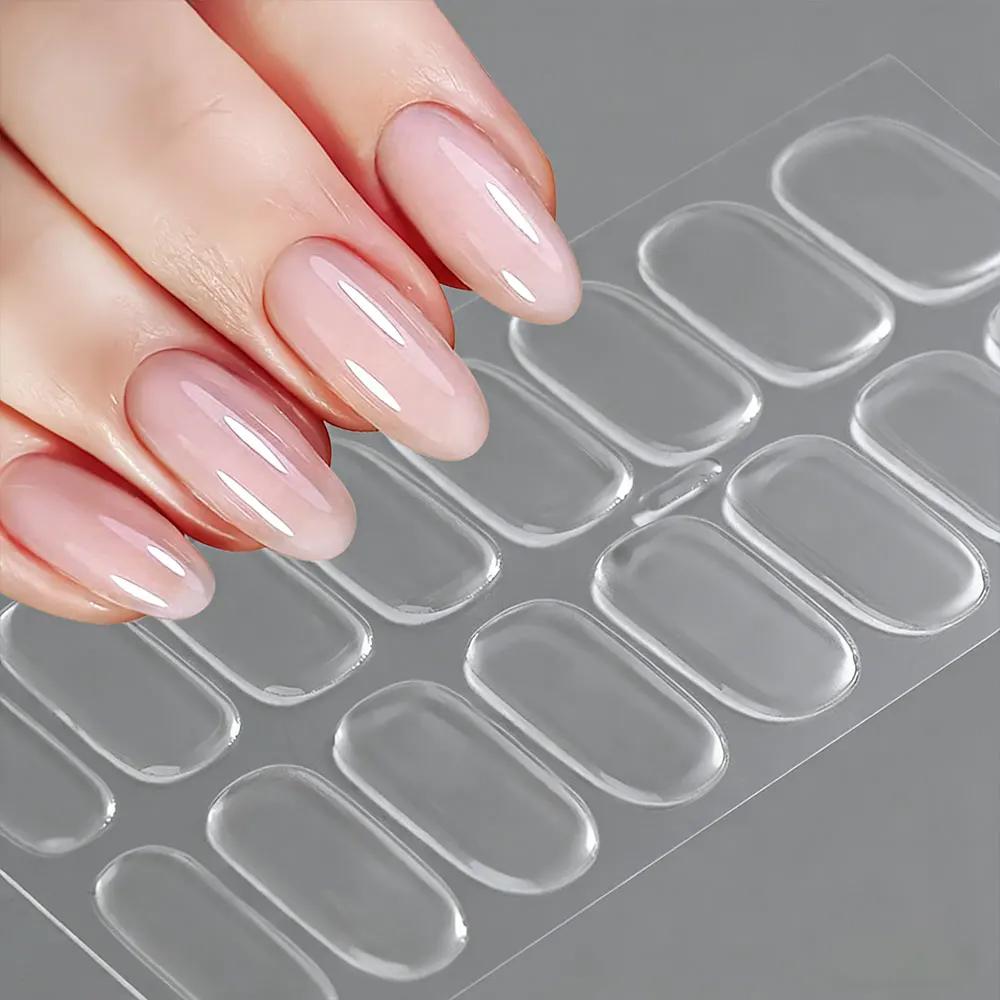 16Tips/Sheet Transparent Semi-cured Gel Nail Strips Clear UV Lamp Cured Nail Wraps Long Lasting  Full Cover Gel Nail Art Sticker