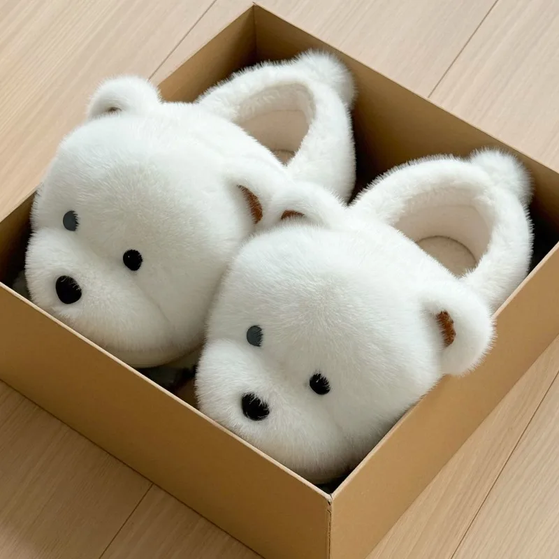 

Kawaii Teddy Bear Slippers Winter Warm Fluffy Indoor Slippers Soft Plush Non-slip Home Shoes for Women Men Couple Gift