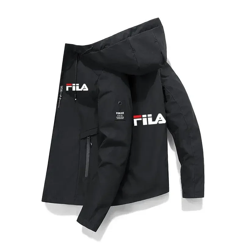 New men's spring-autumn outdoor printed hooded windproof jacket, high-quality baseball-style casual coat, with zipper and hood d