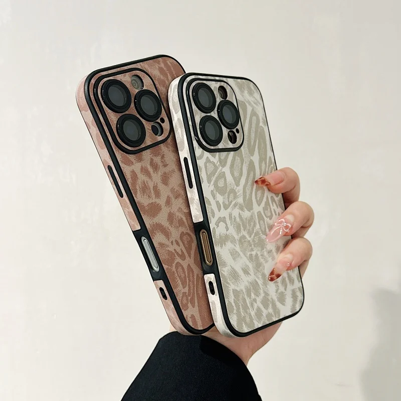 Fashion Leopard Fur Leather Phone Case for iPhone 11 12 13 14 15 16 Pro Max Plus 16plus 15plus Panther shockproof Cover