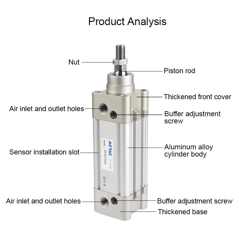 AIRTAC SE50 Pneumatic Standard Cylinder 25 50 75 100 125 150 175 200 250 300 350 400 450 500 600 700 800 900 1000 Stroke