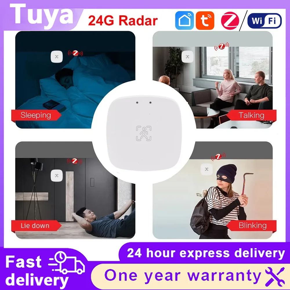 ZigBee WiFi 24G mmWave Radar Presence Motion Sensor Luminance Distance Detection for Tuya Smart Life Home Automation