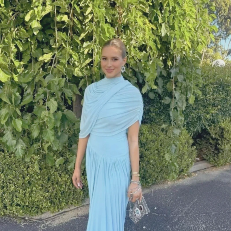Grenzüberschreitendes europäisches und amerikanisches hautfreundliches, plissiertes, langes Wickelkleid im Retro-Schal-Stil für Frühling und Sommer