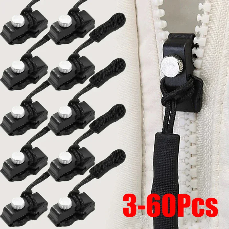 3-60Pcs Universal Zipper Repair Kit 3 Different Size Quick Instant Detachable Zipper Head Replacement Zipper Slider Pull