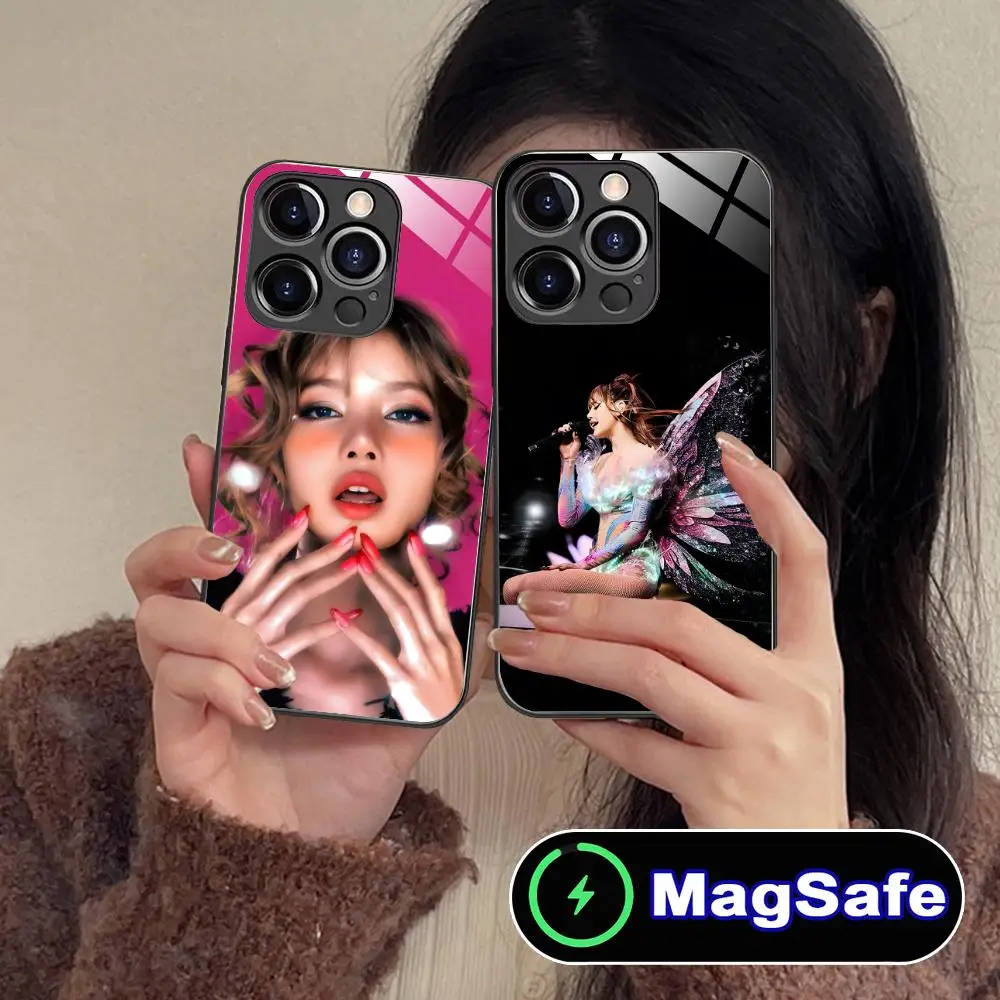 KPOP 걸그룹 리사 아이폰 17 16 15 14 13 12 11 프로 맥스 플러스 미니용 마그세이프 글래스 컬러 커버 스마트폰 케이스