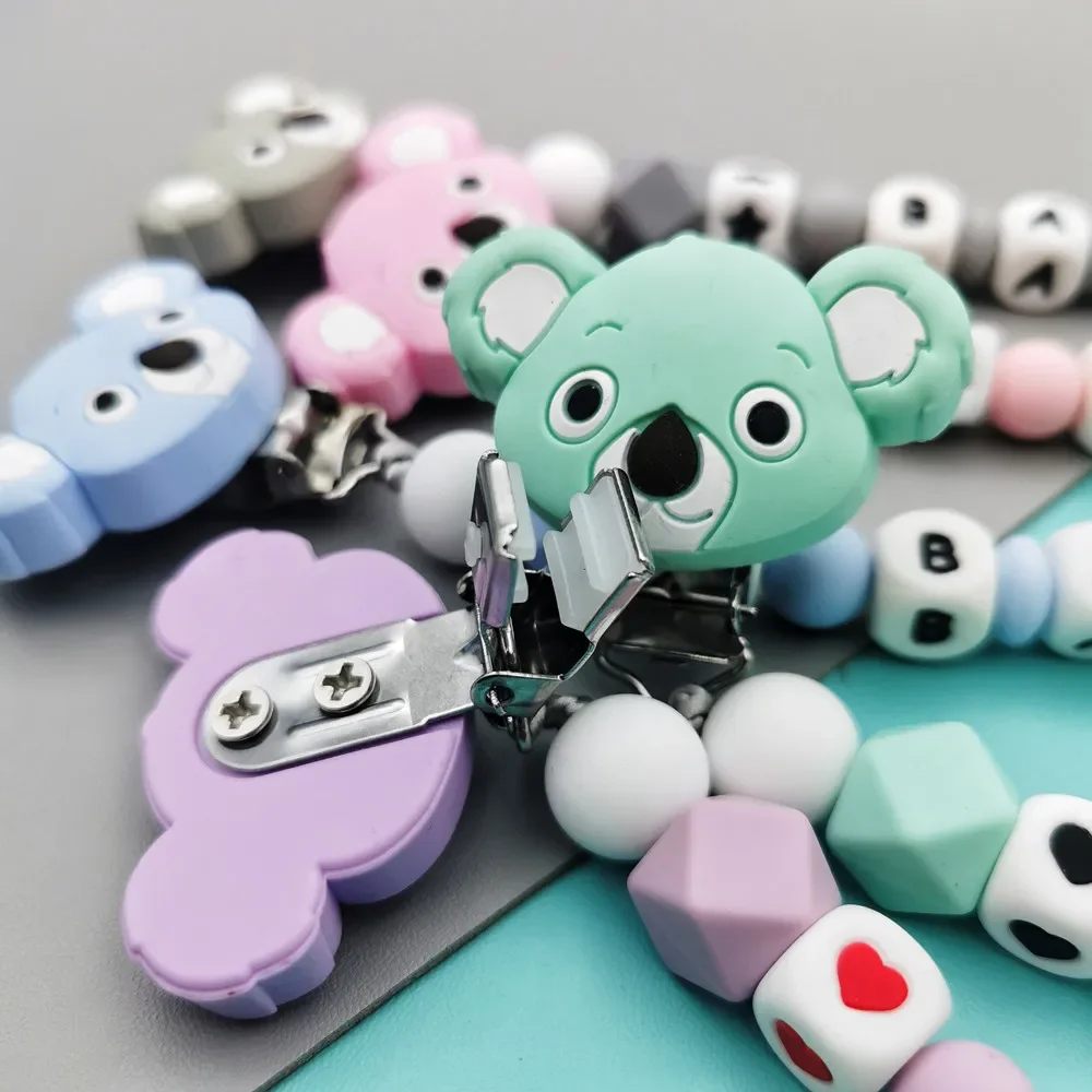 Aangepaste Engels Russische Siliconen Letter Naam Baby Koala Siliconen Hanger Fopspeen Clips Kettingen Bijtring Baby Kawaii Speelgoed Geschenken