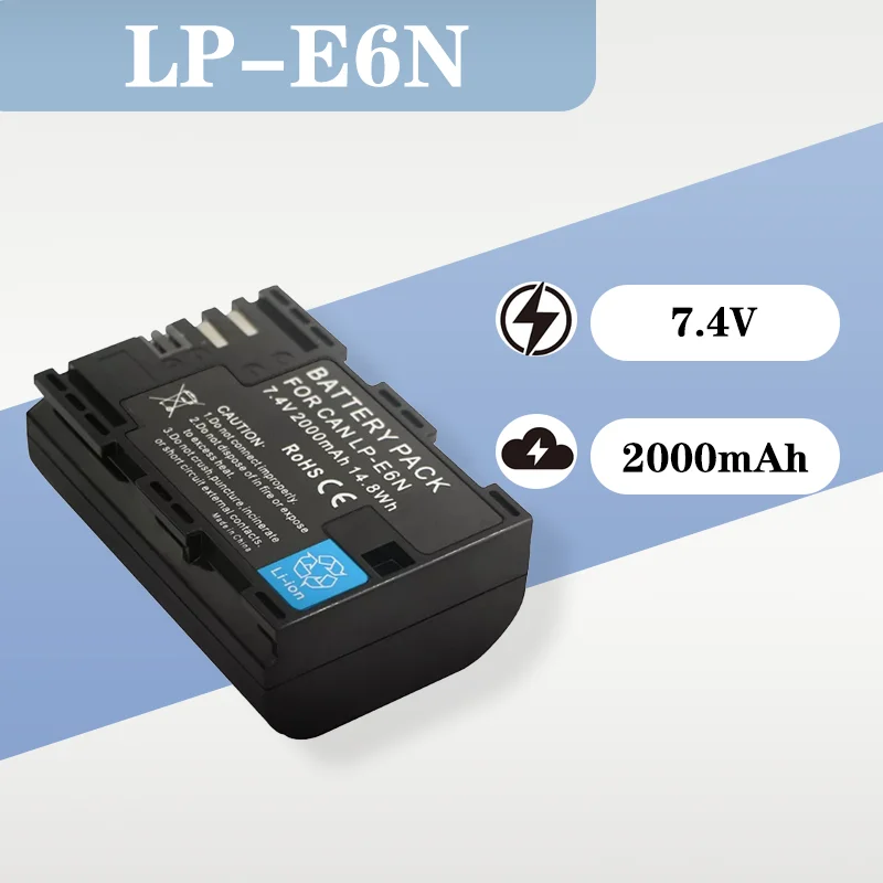 

2000mAh 7.4V LP-E6N Battery Compatible with Canon EOS 70D, 60D, 80D, R5, R6 - Replacement Battery