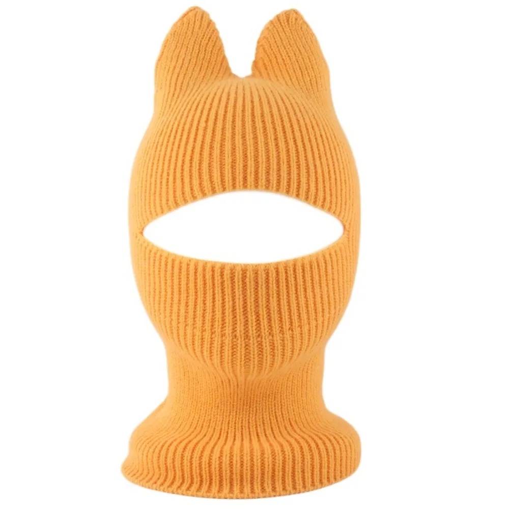 

Cat Ear Knitted Ears Protection Hat Soft Wool Windproof Balaclava Hat One-piece Crochet Kids Hat Winter