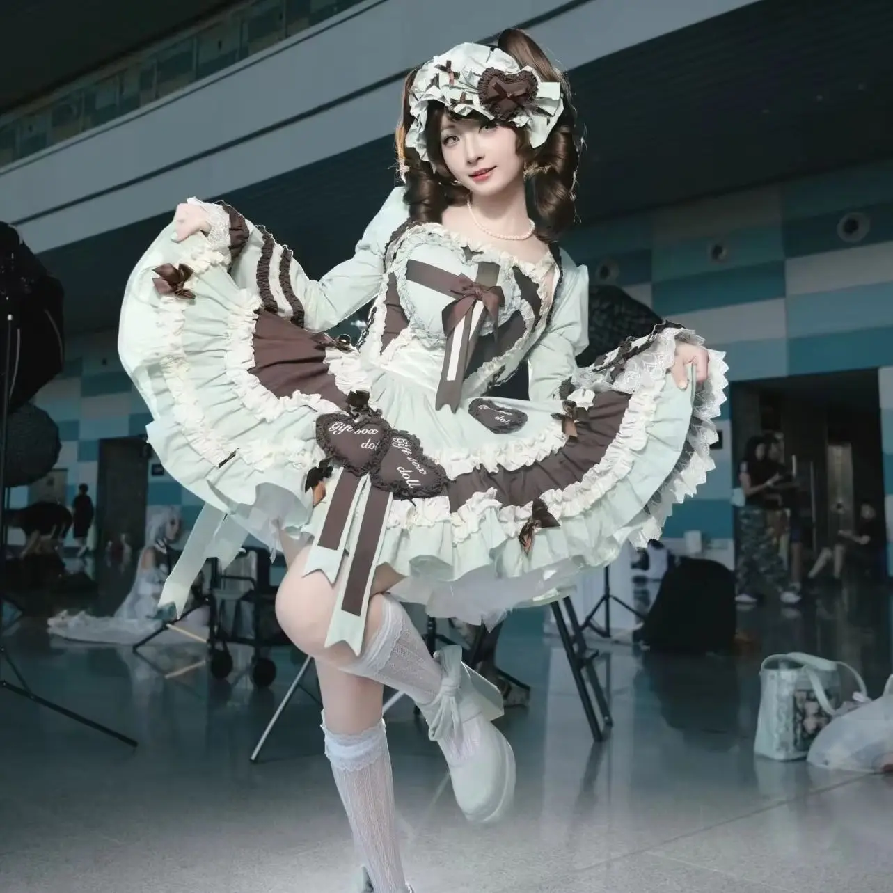 

Mint Chocolate Sweet Cute Lolita JSK Dress 3-Piece Set Princess Sleeve Cape & Headwear Gorgeous Daily Plus Size Women's Dress