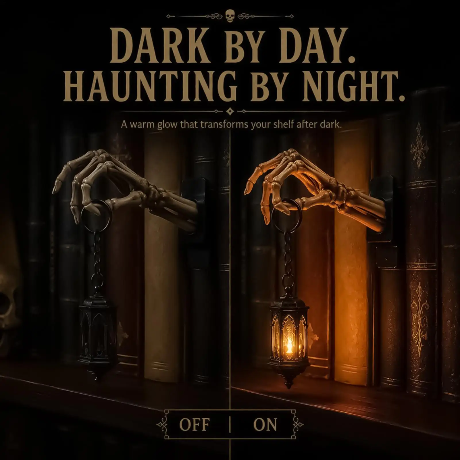 Library Lantern Bookshelf Skeleton Hand Bookcase Decoration Lantern LED Bookcase Light For Kids Teens Adults Students Readers