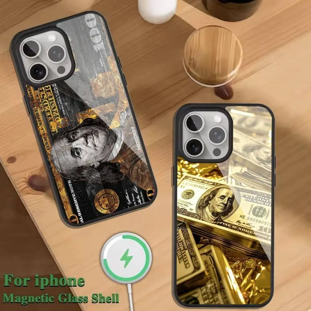 

Money Gold Cash Art Design Phone Case For Magnetic Wireless Charge Cover For iphone 16 15 14 13 12 11 Pro Max Plus Coque