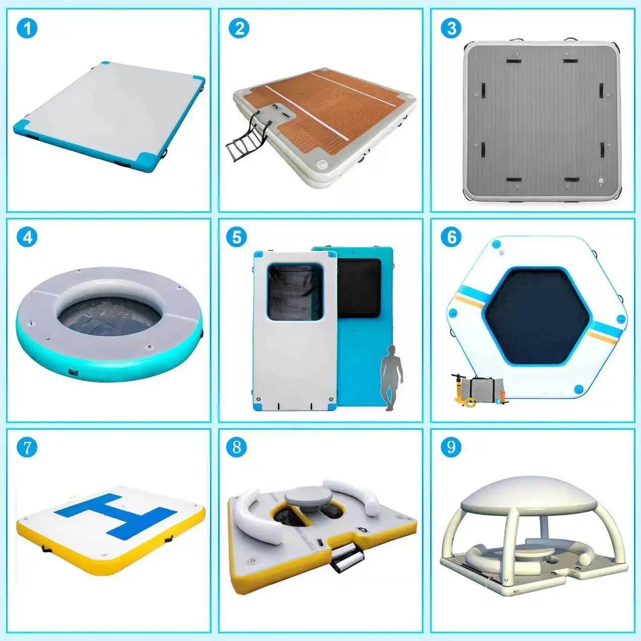 منصة عائمة قابلة للنفخ على الماء بإبرة خارجية متينة لحمام السباحة واليخوت ومنصة ترفيهية لصيد الأسماك على شكل جسر عائم #6