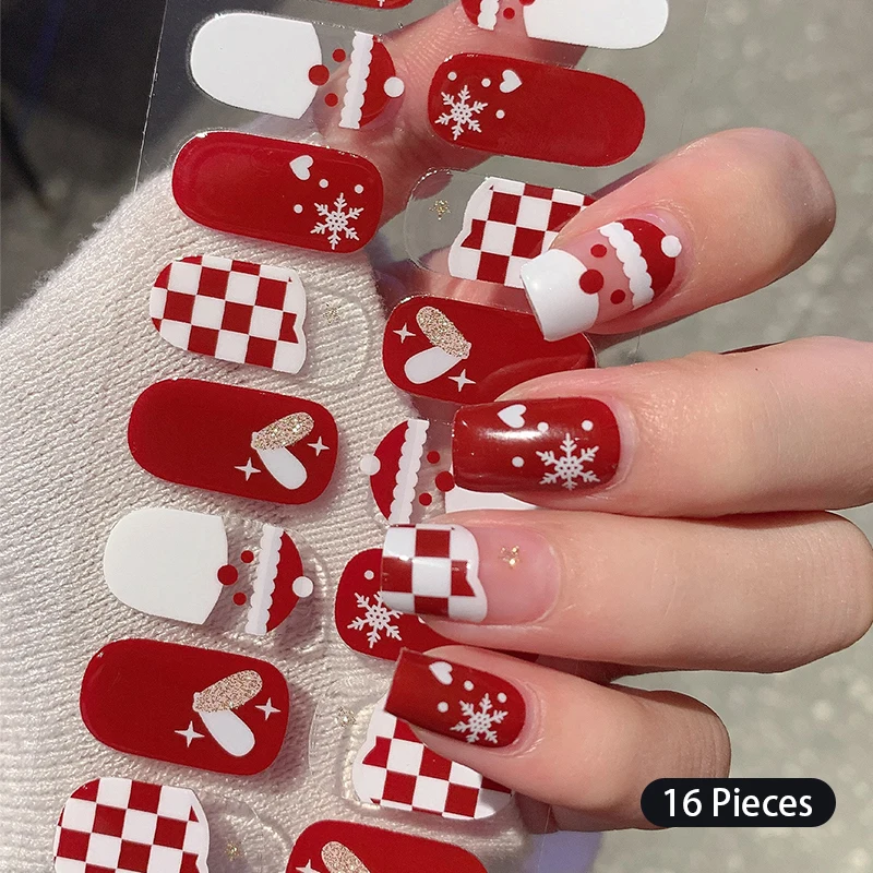 14/16Tips Christmas Nail Stickers Snowflake Christmas Tree Winter Full Cover Nail Wrap Sticker Long-lasting Decal For Girl Gifts