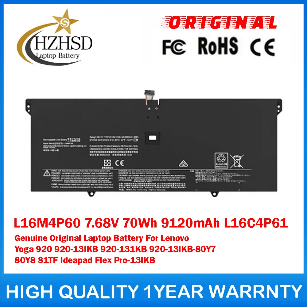 

L16M4P60 7.68V 70Wh 9120mAh L16C4P61 Genuine Original Laptop Battery For Lenovo Yoga 920 920-13IKB 920-131KB 920-13IKB-80Y7 80Y8