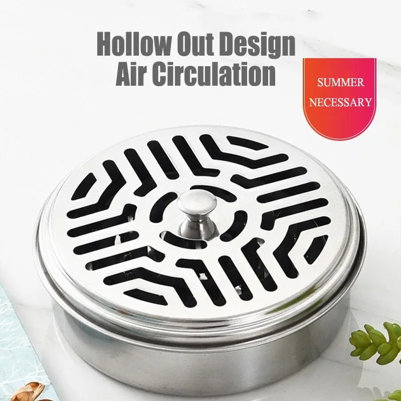 New Portable Stainless Steel Mosquito Coil Holder Household AshLid Fireproof Mosquito Coil Tray Ash Catching Tray Burner Stand