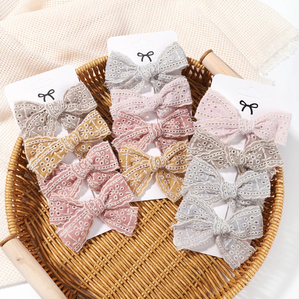 

4Pcs/Set Kids Bows Hair Clips For Girls Handmade Printed Lace Bowknot Headwear Barrettes Hairpins Headdress Hair Accessories