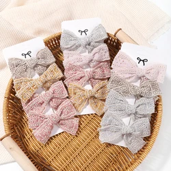 4Pcs/Set Kids Bows Hair Clips For Girls Handmade Printed Lace Bowknot Headwear Barrettes Hairpins Headdress Hair Accessories