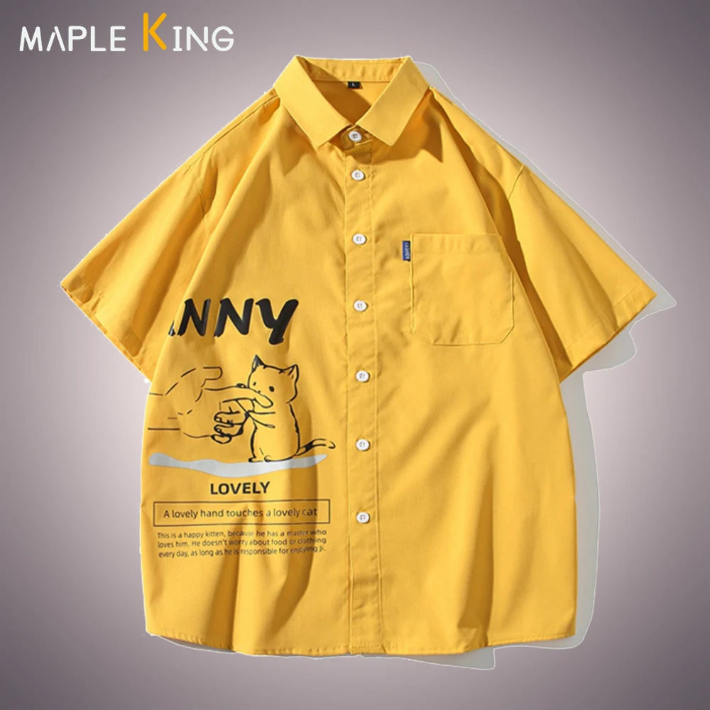 

Summer Plus Size Camisas Y Blusas Hombre Streetwear Short Sleeve Oversized Shirt for Men Funny Printed Single Pocket Mens Shirts