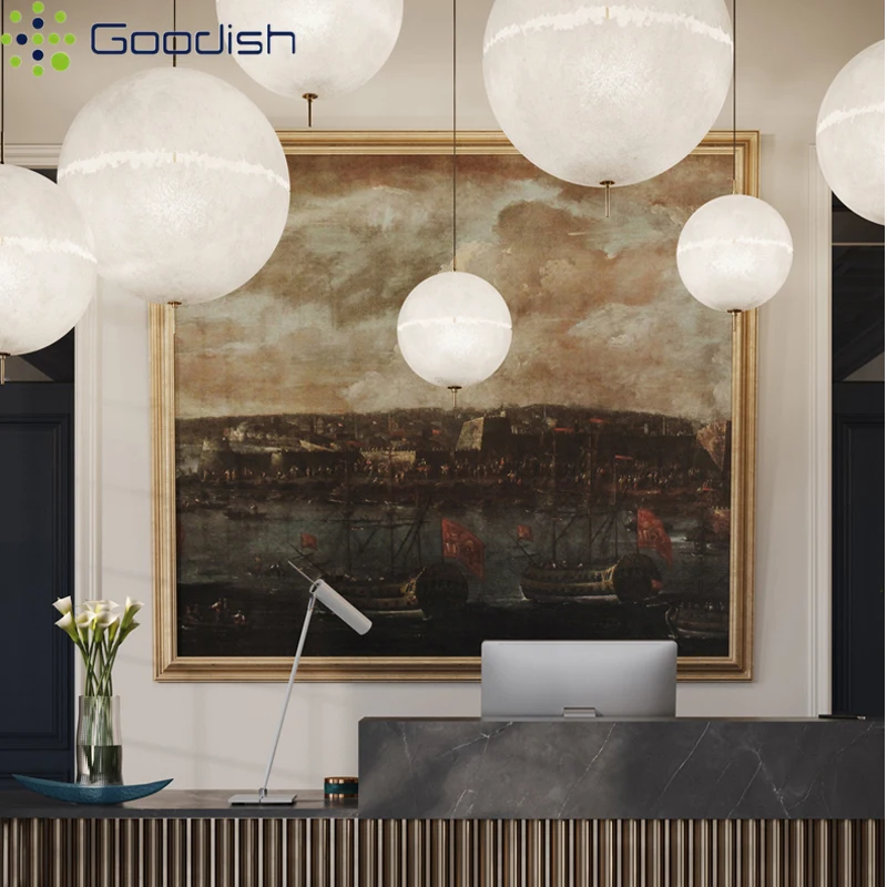 Minimalist Bauhaus Glass Fiber Round Cotton Ball Creative LED Pendant Lights Art Lamp for Living Room Home Decoration Chandelier