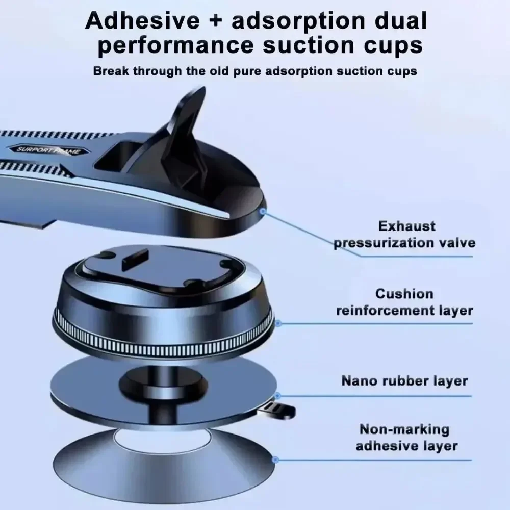 Adjustable Dashboard Car Cell Phone Holder with Telescopic Arm & Side Grips, 360 Degree Swivel Suction Cup Mount