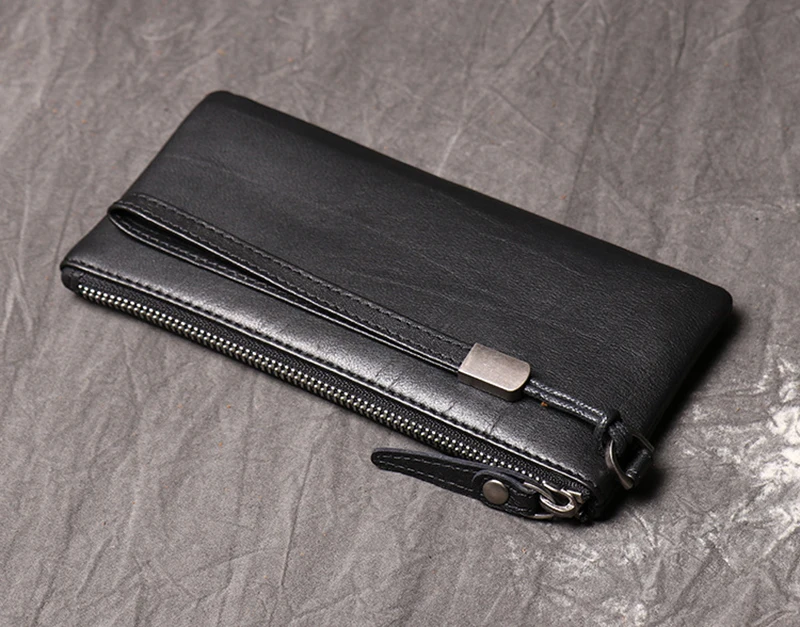 LUOKIR High Quality Men's Genuine Clutch Bag Casual Soft Cowhide Long Wallet Women Simple Slim Zipper Card Clip Coin Phone Bags