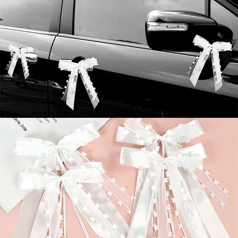 20pcs Wedding Bowknots Ribbon White Wedding Cars Chairs Bow Decoration DIY Bouquet Gift Wrapping Satin Ribbon Xmas Home Decor