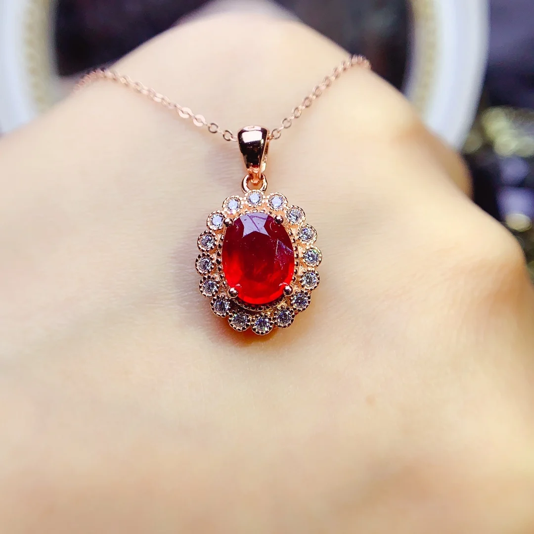 

Silver 925 Jewelry Necklace Women's Blue Corundum Ruby Women's Pendant Gem necklace Boutique Pendant Free Shipping