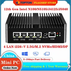 ミニPCファイアウォールルーター,ファンレスコンピューター,pfSenseボックス,intel n100,4 LAN, i226-V, 2.5g,12th Gen,n5105,n6000,j4125,nvme