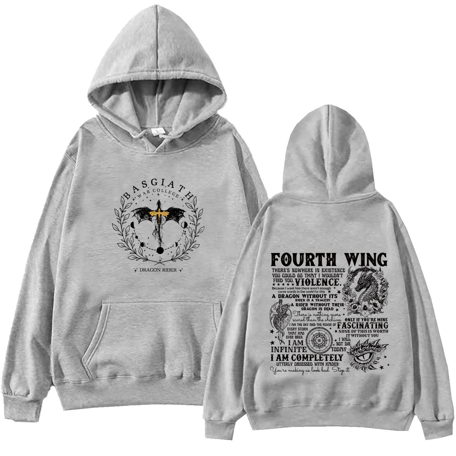 Basgiath War College stampa felpa con cappuccio 2024 Vintage quarta ala primavera ed estate manica lunga Unisex felpa con cappuccio Casual