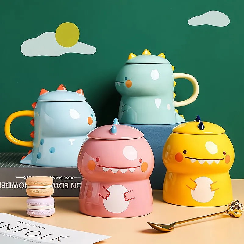 3D Dinosaur Children\'s Mug Ceramic Office Cute Coffee Funny for Kids Cup with Lid Mugs Unusual Water of Cups Drinkware Gift