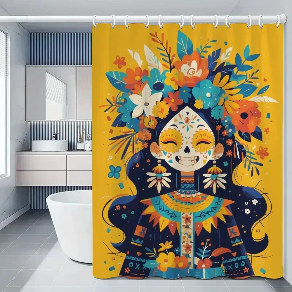 Mexican girls bathroom shower curtain foldable divider bathroom curtain accessories