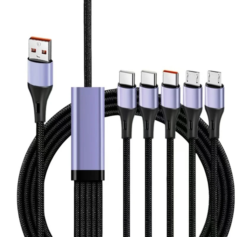 Rozgałęźnik USB 5 w 1 Kabel USB A do 5 Micro USB/Typ C Pomarańczowy Port Obsługa szybkiego ładowania 66 W do tabletu telefonicznego Pad — zdjęcie produktu 6