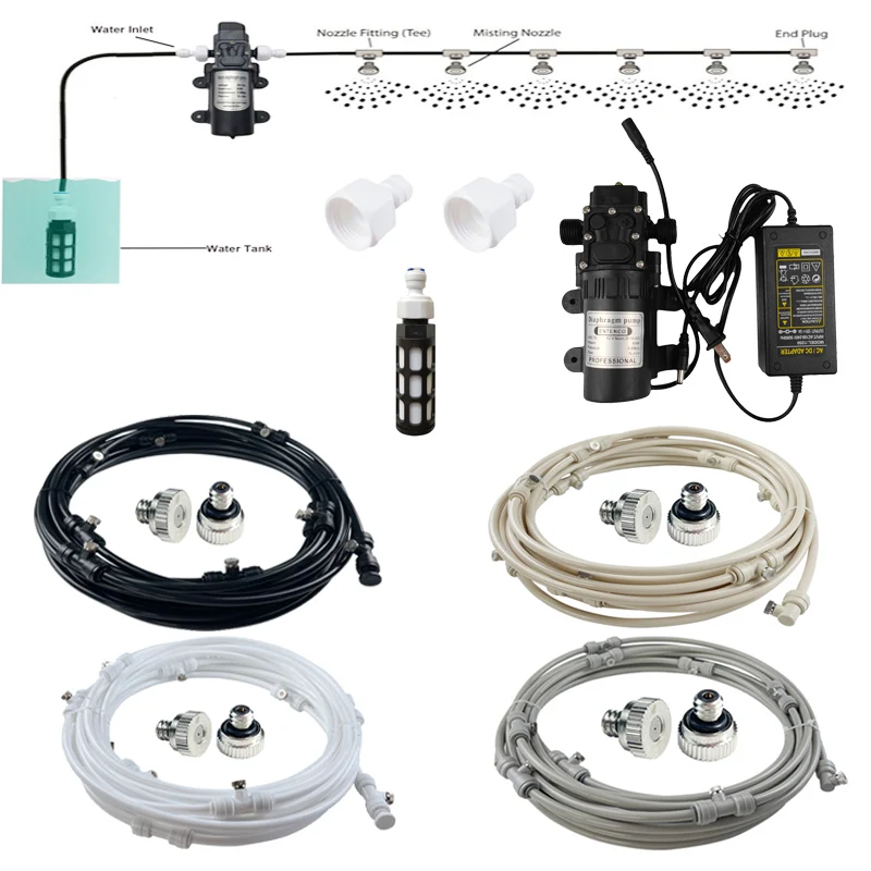 

12V 60W Garden Water Mist Spray Electric Diaphragm Pump Kit Greenhouse Irrigation Outdoor Misting Cooling System 6-18M