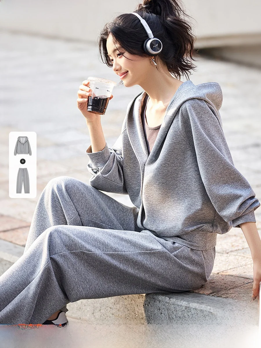 

Mo Han Mei Spring New Casual Loose oulder Sve Hoodie And Pants Knitted Set Women's Faion Comfortable Slimming Outfit