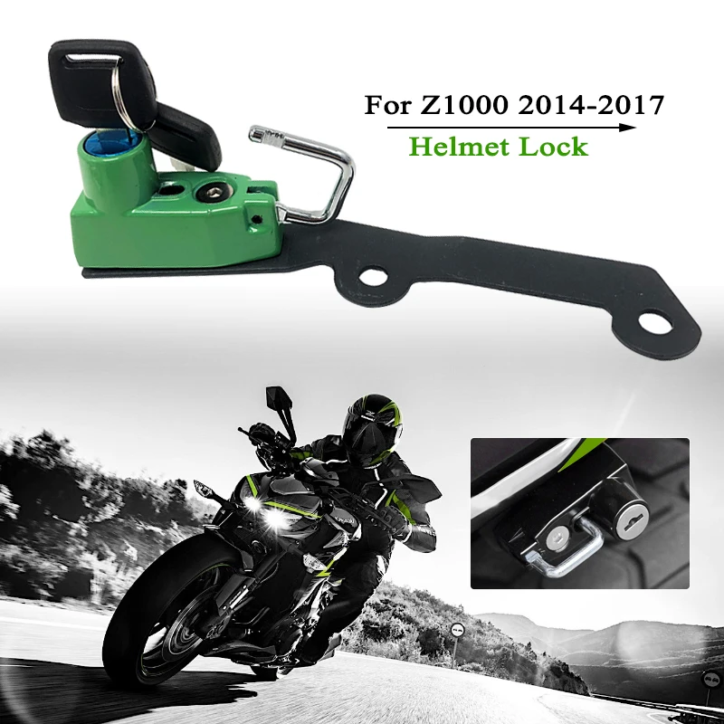 

Fit For Kawasaki Z1000 Helmet Lock with 2 Keys Mount Hook Black Aluminum Side Anti-theft Security Z 1000 2014 2015 2016 2017