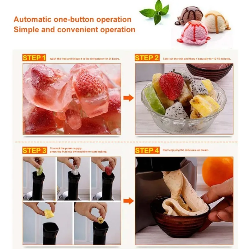 Electric Ice Cream Machine Household Fully Automatic Fruit Ice Cream Maker Frozen Fruit Easy To Clean Ice Cream Tool