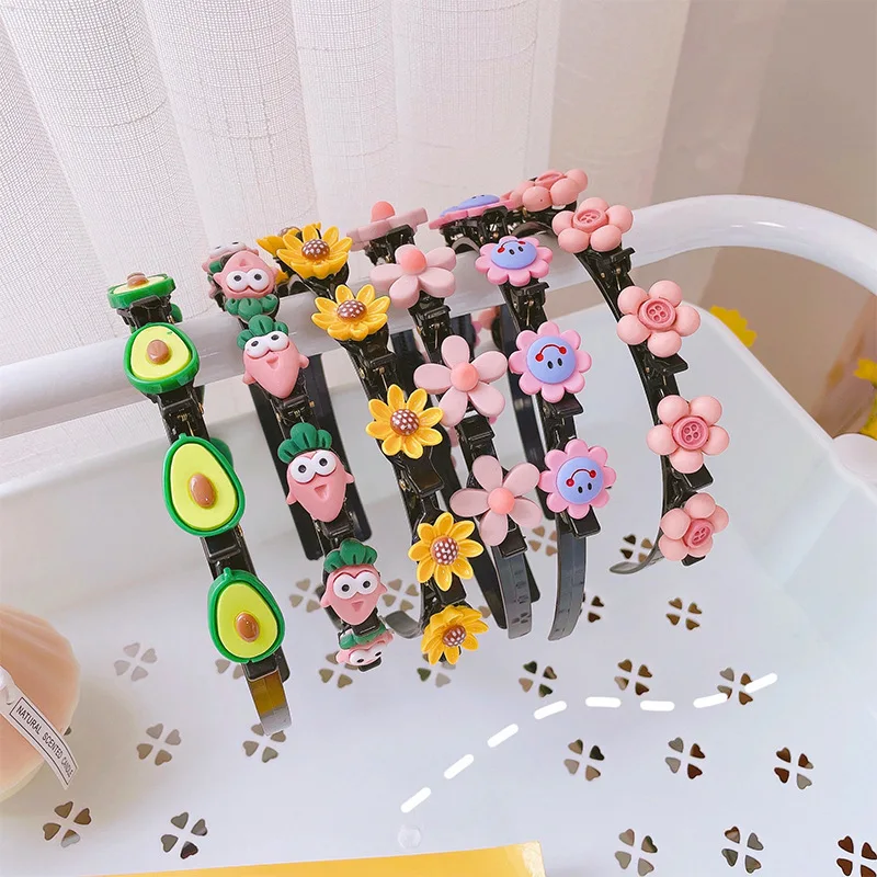 2023 Spring/Summer New Long Hair Little Girls Fruits Hair Bands Headbands Cartoon Pink Carrot Green Avocado Hair Bands Head Wrap